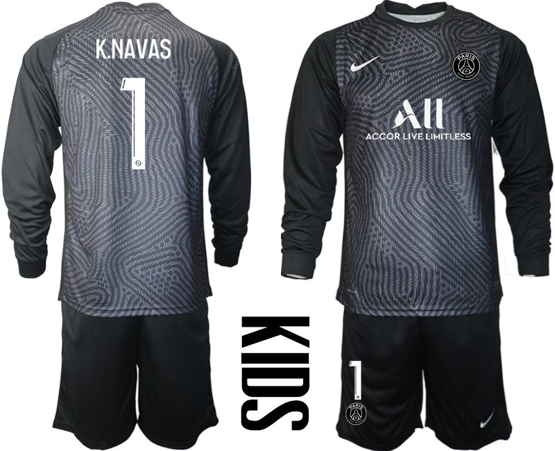 Youth 2020-2021 club Paris St German black long sleeve goalkeeper #1 Soccer Jerseys